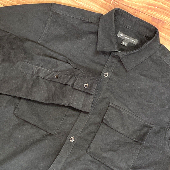 INC INTERNATIONAL CONCEPTS Black Corduroy Button Up Small Long Sleeve Shirt - Picture 1 of 8